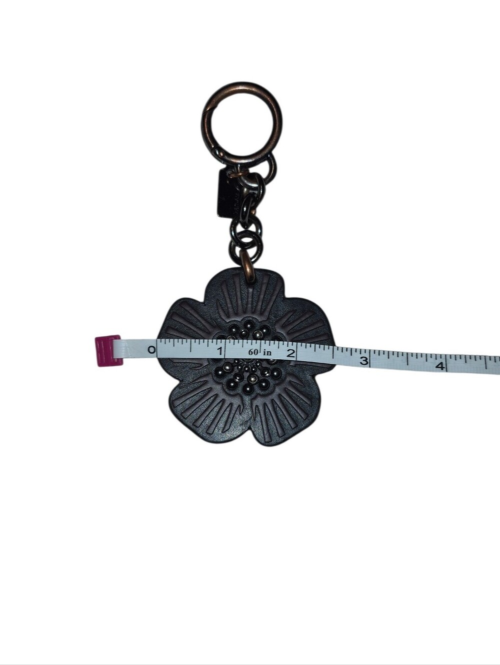 Authentic COACH Tea Rose Leather Key Fob Bag Charm Keychain Black - Used - Picture 4 of 4